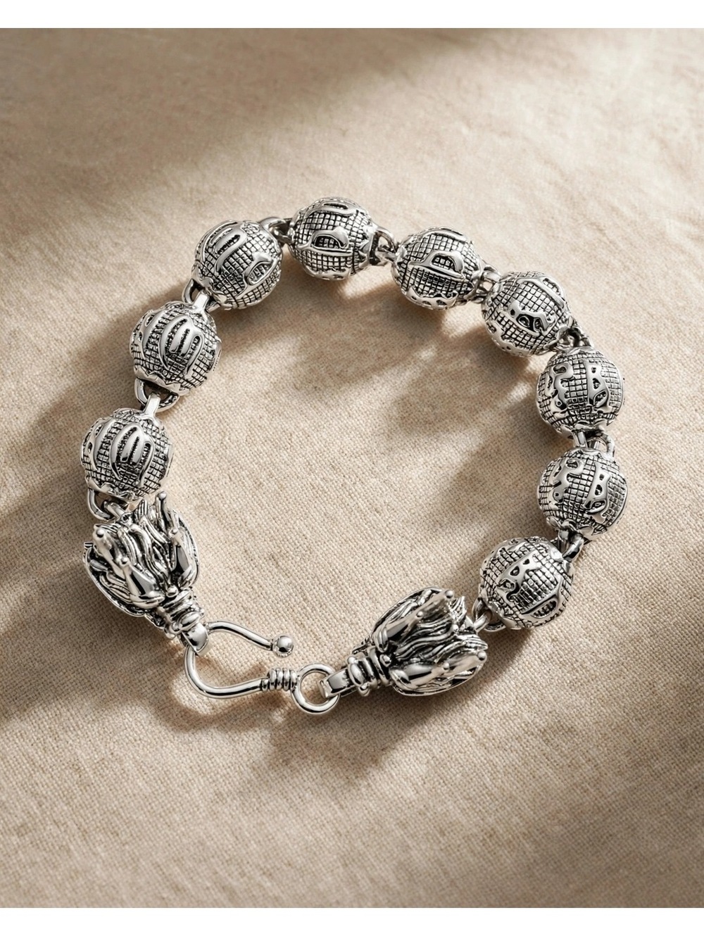 S925 Sterling Chunky Bead Bracelet – 7", Men's, 1/2" Wide